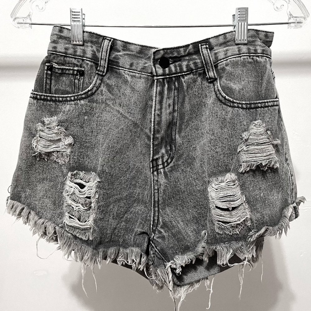 Distressed Ripped High Waist Denim Shorts
